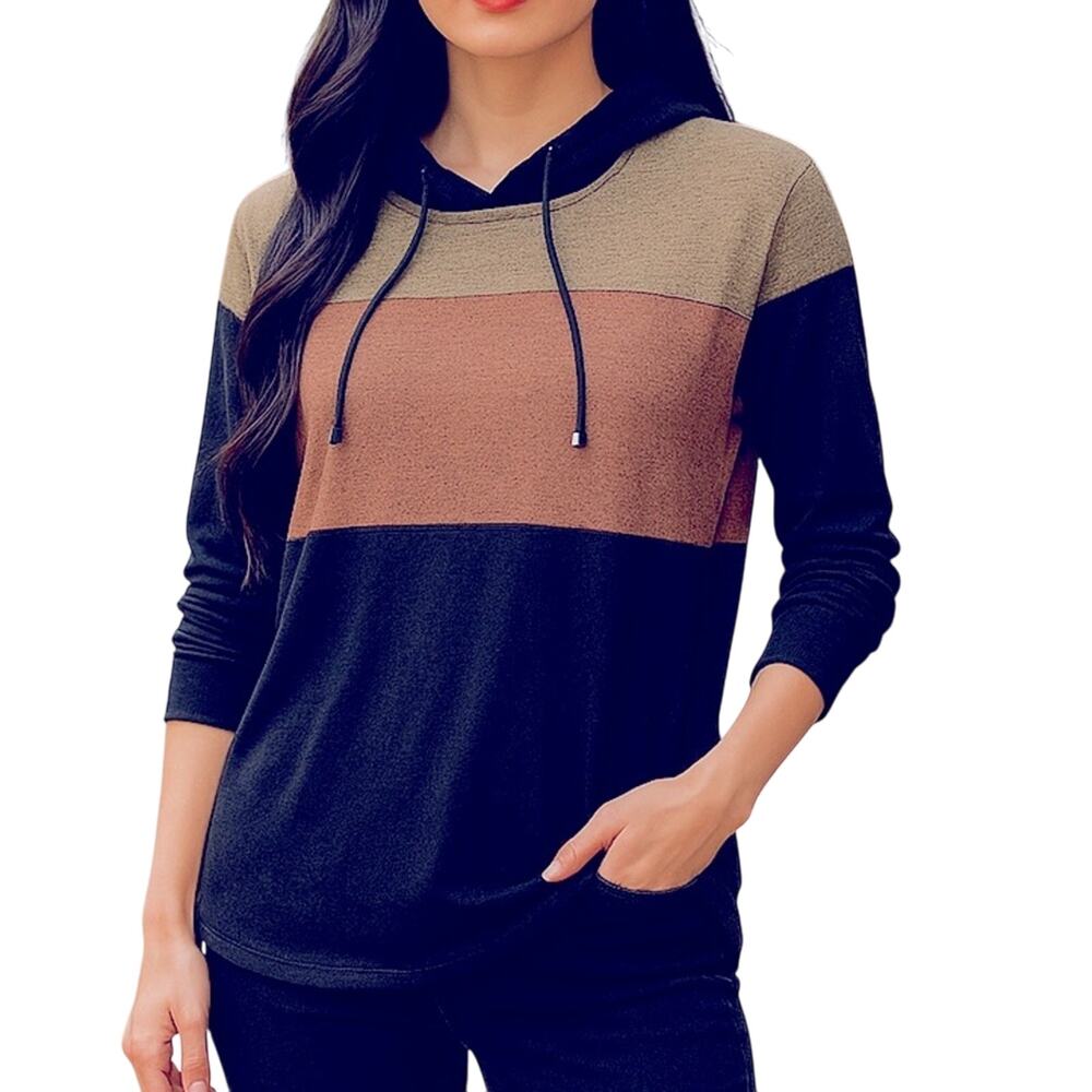 Maurices Colorblock Lightweight Hoodie Sweater Small Pink Blue Gray